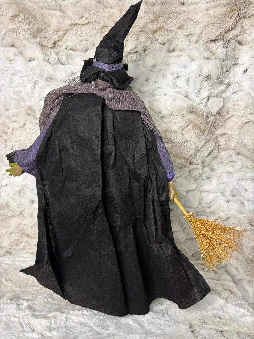 Purple Witch Halloween Decor with Green Mask and Black Hat